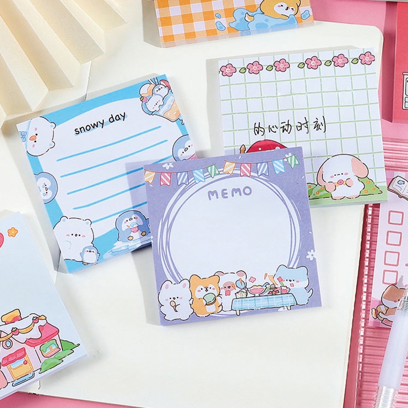 50 Sheets Lovely Cartoon Animal Series Sticky Notes Student Tearable ...