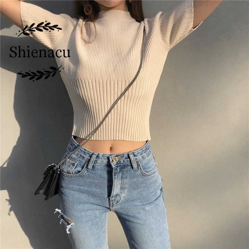 Classic Knitted Blouse Korean Top Short Sleeves | Shopee Philippines