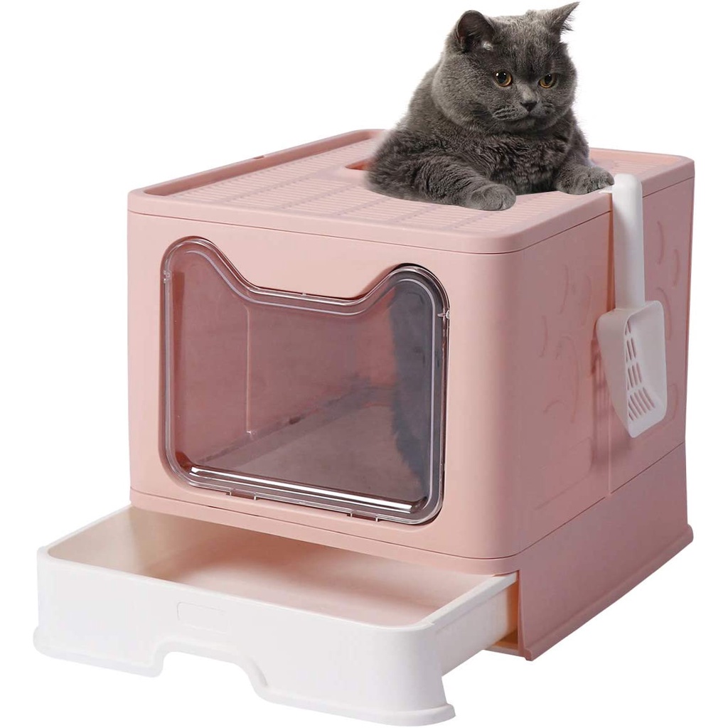 Large Cat Litter Box Foldable Top Entry Litter Box with Lid Easy Clean