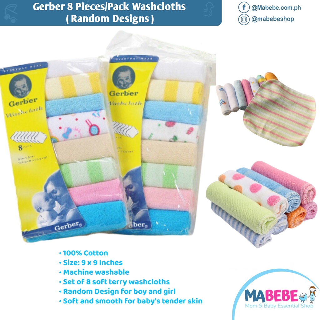 Gerber Baby Washcloths Handkerchief 8pcs Pack Assorted (9x9 inches ...