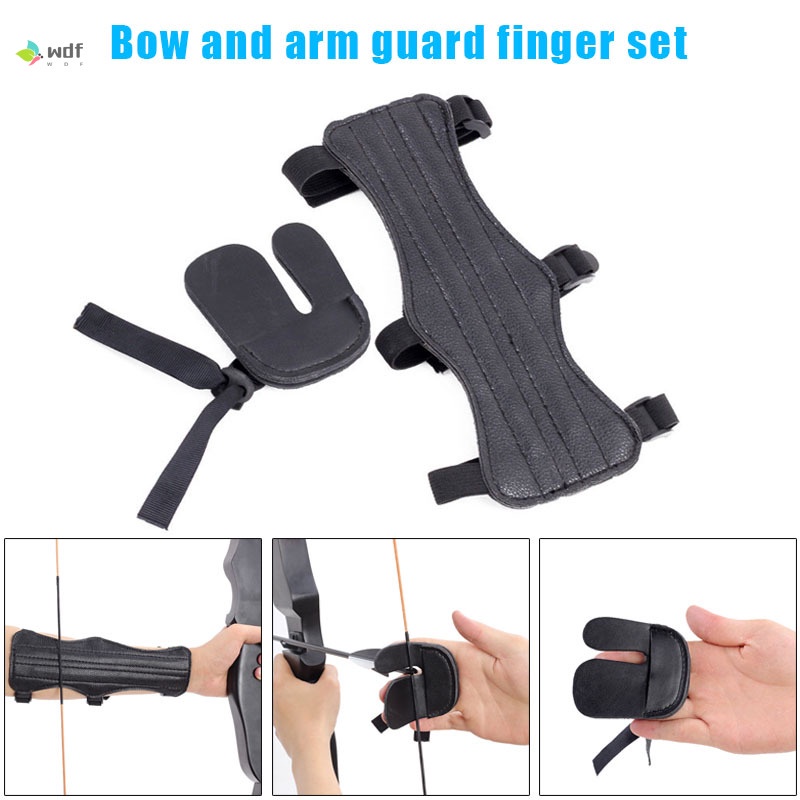 Archery Arm Forearm Guard Finger Tabs Protector Set for Traditional