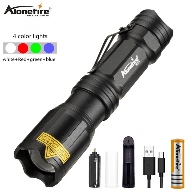 Alonefire X004 4in1 LED Flashlight Rechargeable Red, Green, Blue And ...