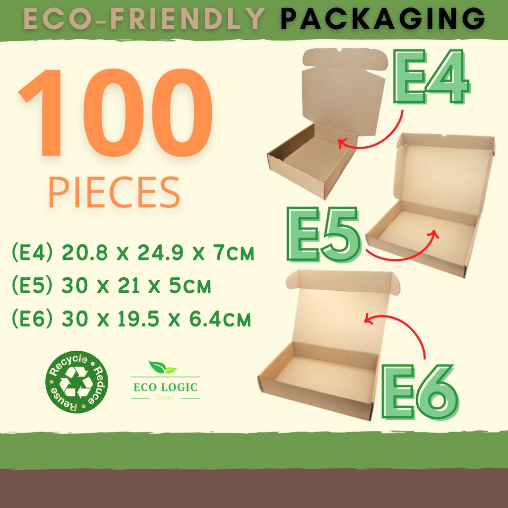 100 pcs (E4, E5, E6) WHOLESALE BOXES ECO Mailer Carton Corrugated