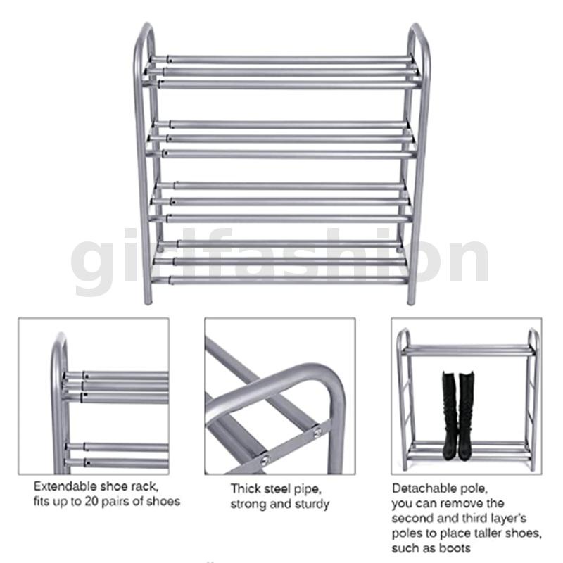 GEMITTO Extendable Shoe Rack Shoe Organiser 4 Tier Heavy Duty Shoe