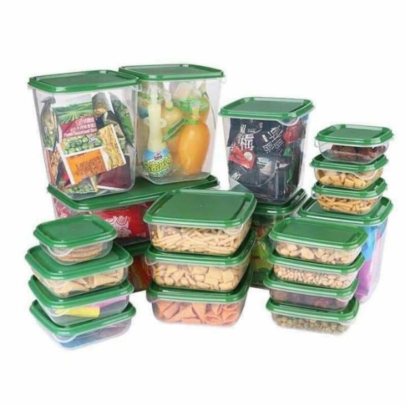 17pcs/set Refrigerator Food Container Plastic Microwave Food Storage Box  Kitchen Lunch Organizer, Green 