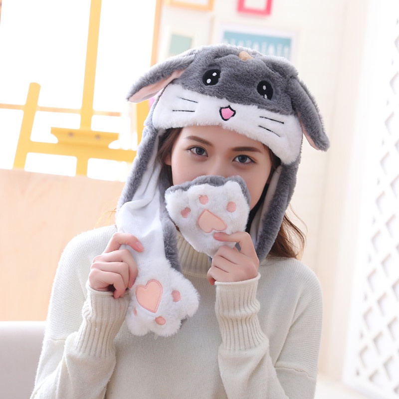 Fashion Moving Hat Rabbit Ears Plush Sweet Cute Airbag Cap can be ...