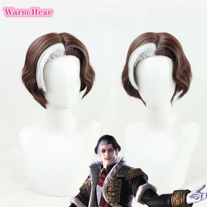 Ff14 Hades Wig Final Fantasy Xiv Ascian Emet Selch Cosplay Boss Brown Short Curly Hair Heat 