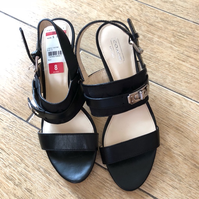 Brand New Authentic Coach Raya Black Leather Open Toe Heels | Shopee ...