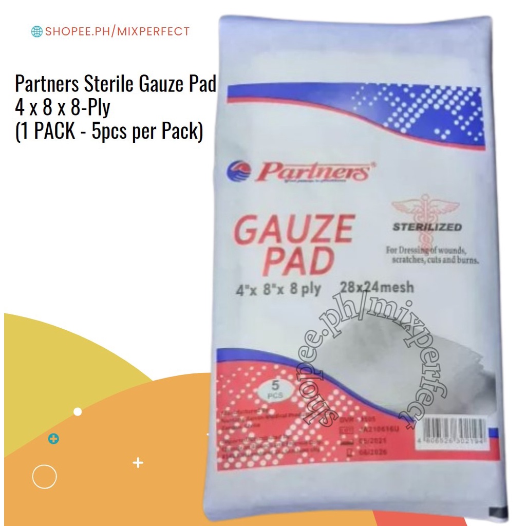 Partners Sterile Gauze Pad 4 X 8 X 8-Ply (1 PACK - 5pcs Per Pack ...