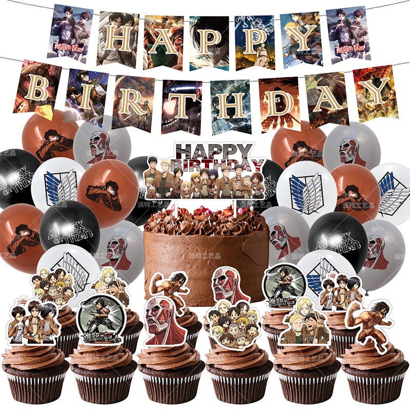 50pcs/set Attack on Titan Balloons Anime Attack on Titan Mikasa Ackerman  Happy Birthday Banner Cake