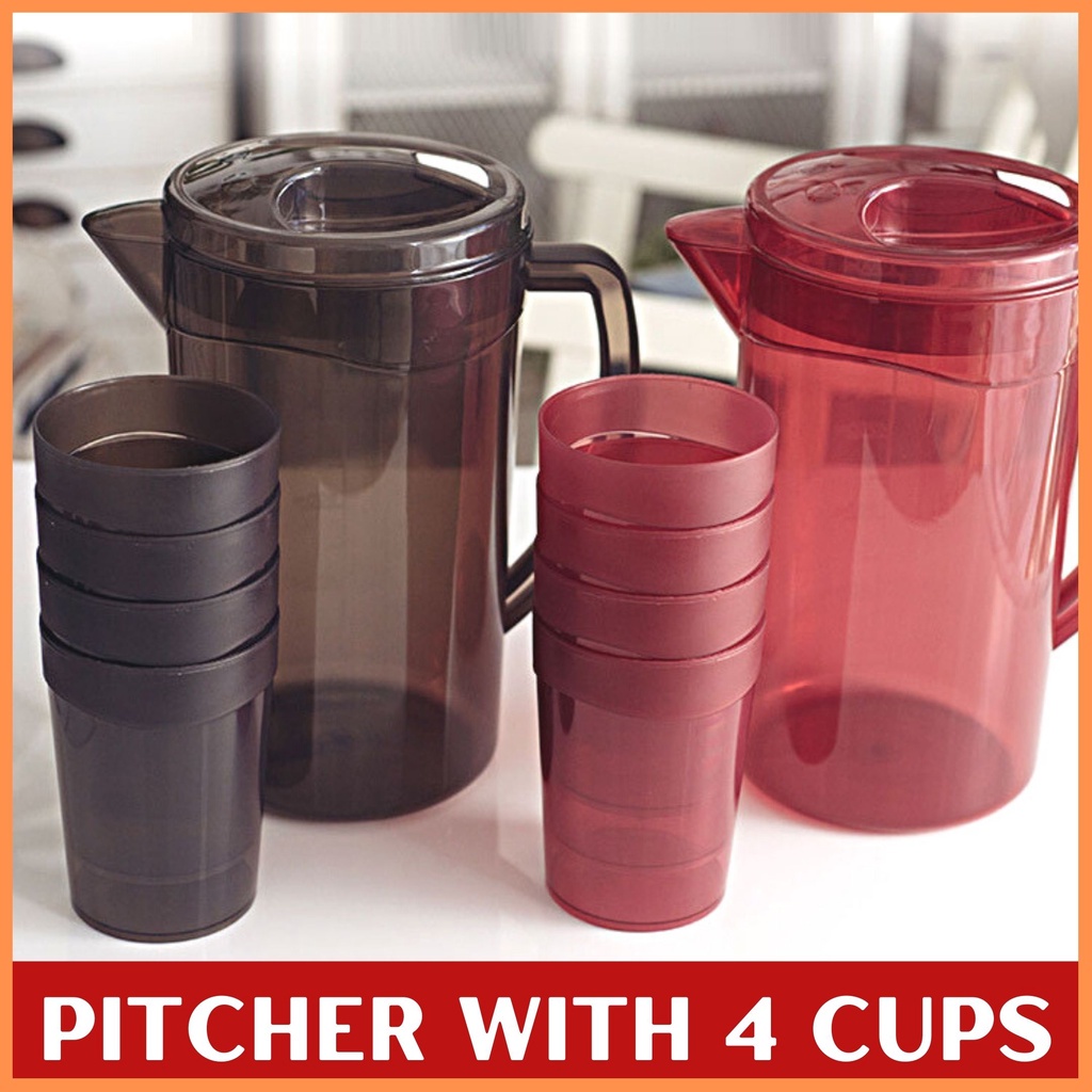 ★YF★Premium 1500ml Pitcher With 4 Cups High Quality Plasticware Water ...