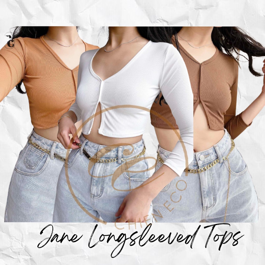 [CHIENECO] Jane Long Sleeved Tops Statement Basic Tops for Women With ...