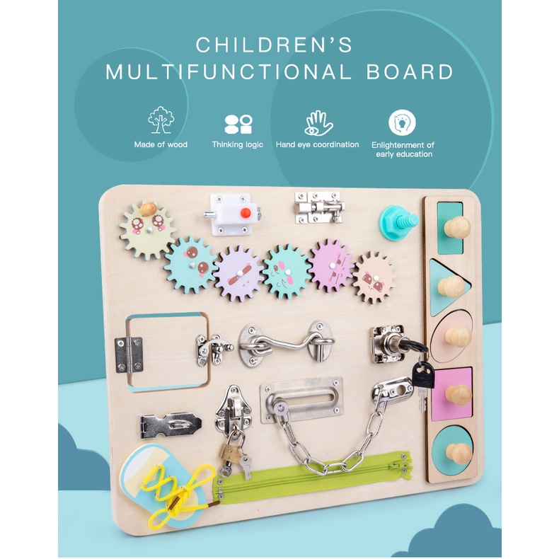 Wooden Montessori Busy Board Sensory Activity Toy Learning Fine Motor ...