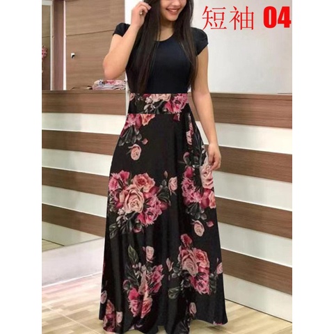 Women Long Maxi Dresses Floral Print Patchwork Eleagnt Summer Autumn Boho  Beach Female Evening Party Dress Plus Size