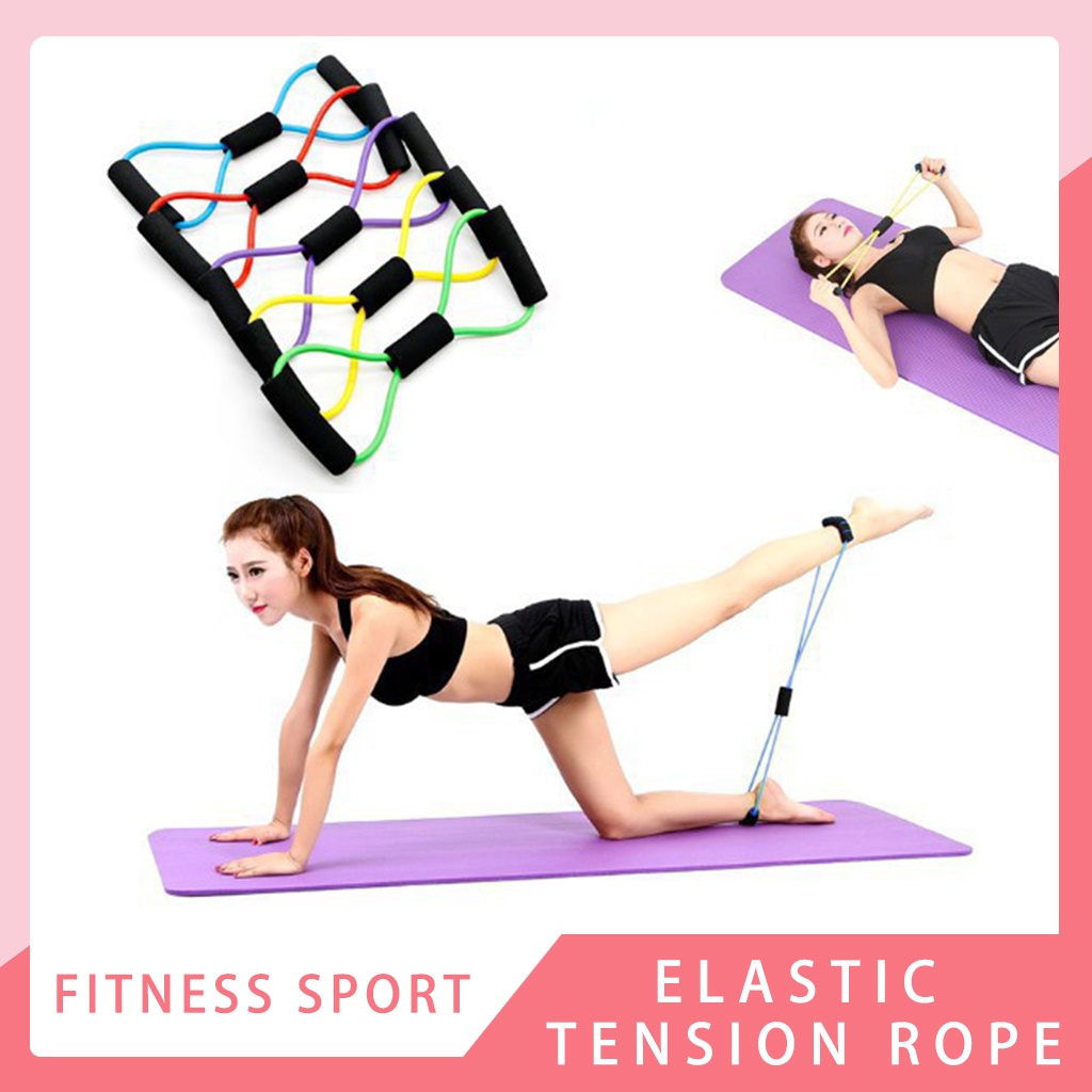 8Type Elastic Tension Rope Gym Fitness Sport Rubber Loop Pull Rope ...