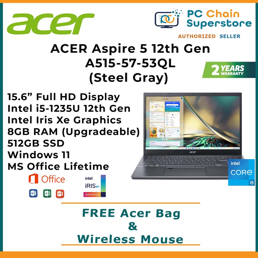 Acer Aspire 5 A515-57-53QL 12th Gen (Steel Gray) Laptop - 15.6" | I5 ...