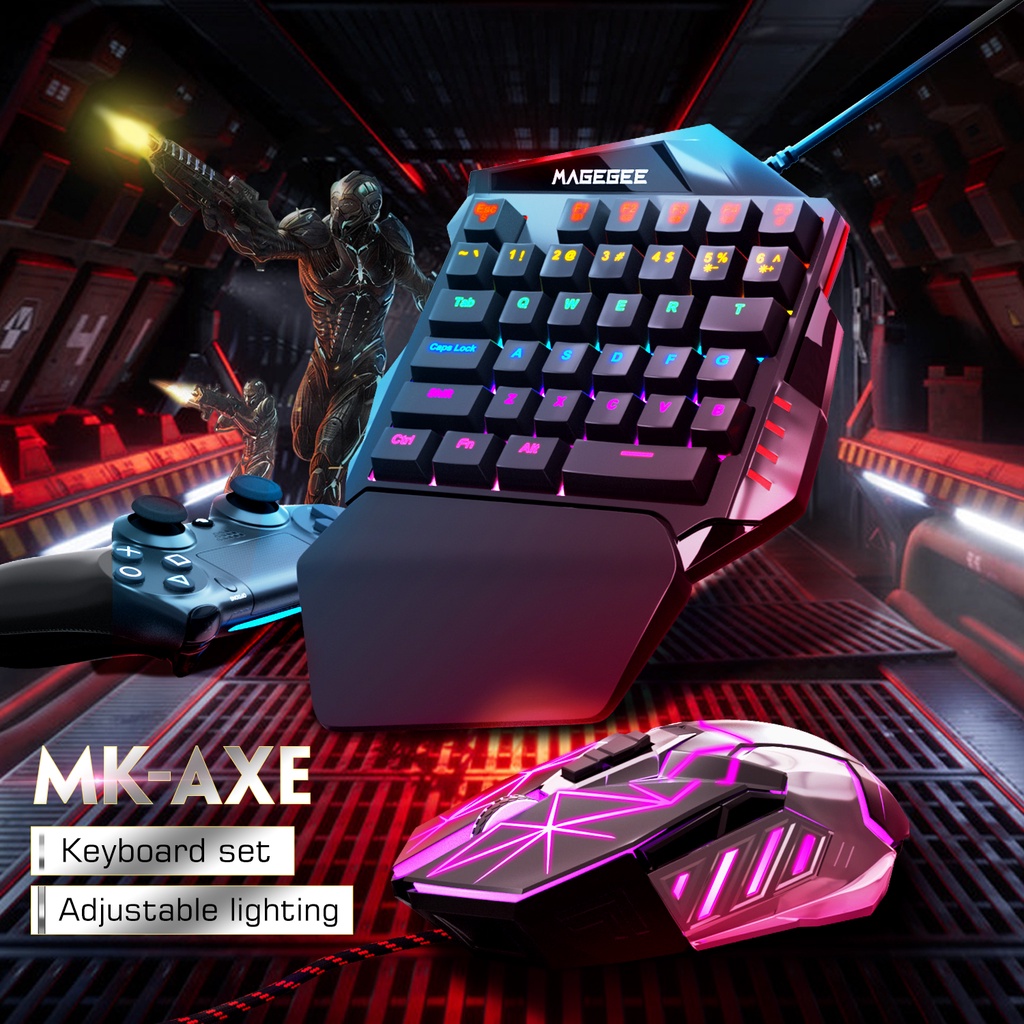 Snapklik.co : AgeGee One-Handed RGB Echanical Gaing Keyboard, 35 Keys Rainbow Backlit Wired