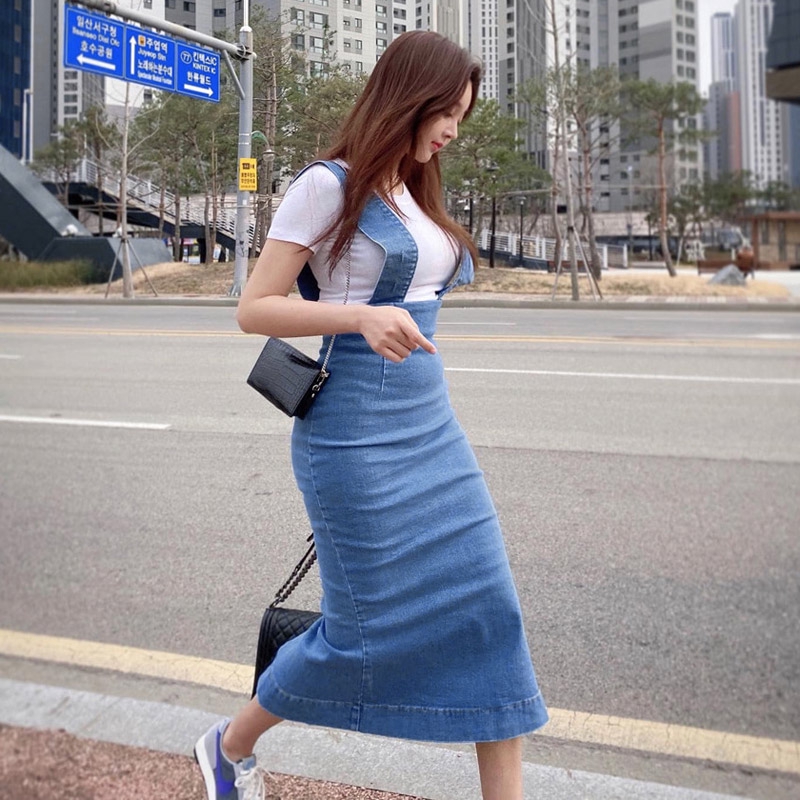 Long denim hotsell skirt korean fashion