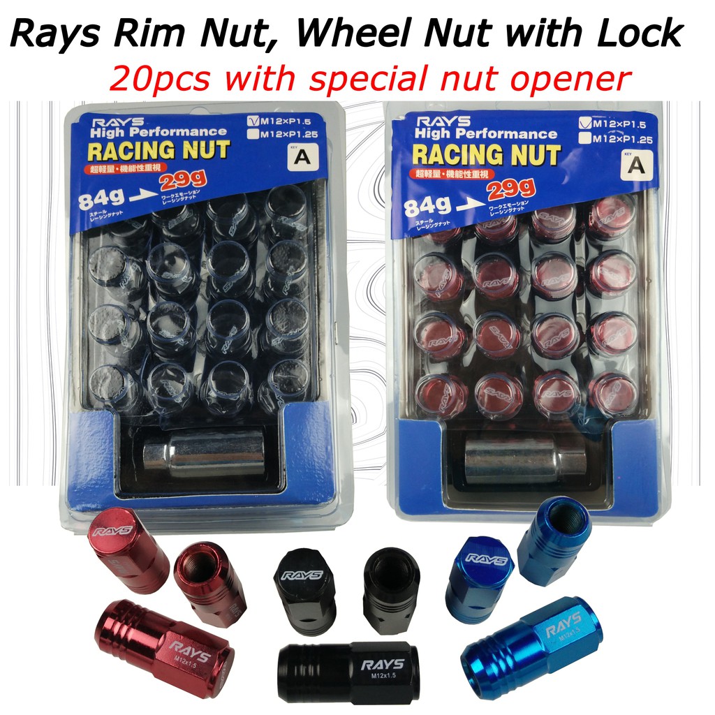 Rays Steel Wheel nut, Lug Nut with 4 lock nut and Nut Opener (20pcs/set