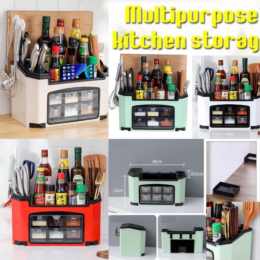 Kitchen Rack Storage Box Six Grid Condiments Seasoning Organizer Set ...