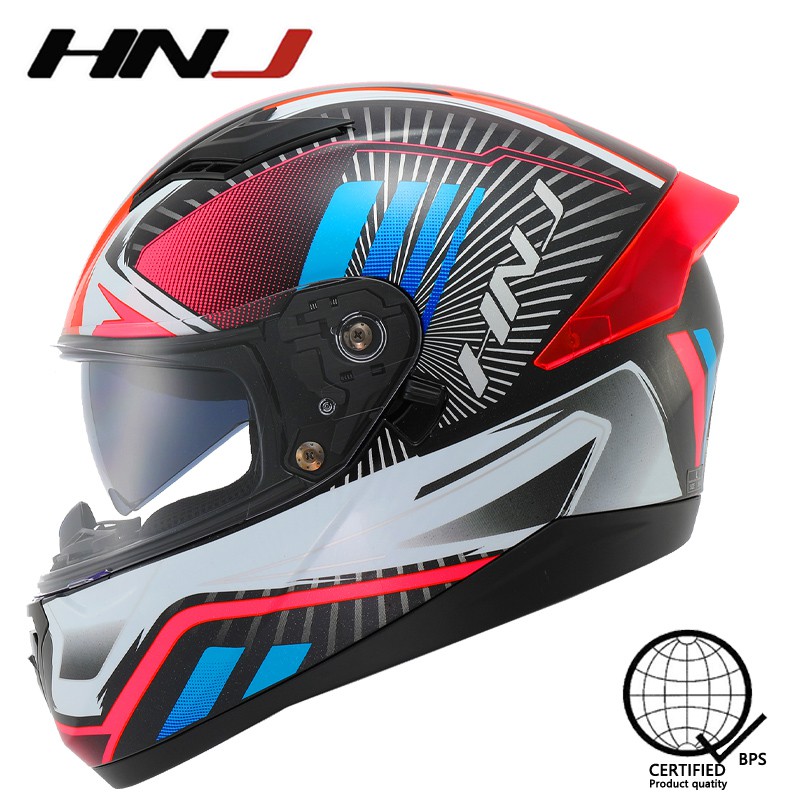 Hnj Men S Motorcycle Full Face Helmet Dual Lens Black Female