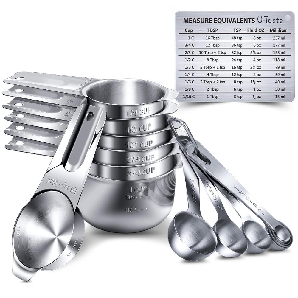 Measuring Cups: U-Taste 18/8 Stainless Steel Measuring Cups Set of 7-Piece:  1/8 cup, 1/4 cup, 1/3 cup, 1/2 cup, 2/3 cup, 3/4 cup, 1 cup Dry and Liquid  Ingredients