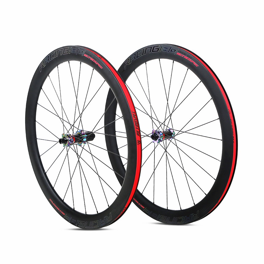 RS 700C Carbon Fiber Wheelset Disc Brake Thru Axle 12 100 12 142mm 4 Bearing Colorful Hub Straight Pull Spokes 50mm Road Bike Wheels Rim