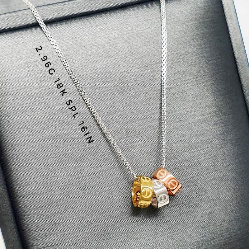18K Saudi White Gold Necklace with Tri color barrel Pendant 