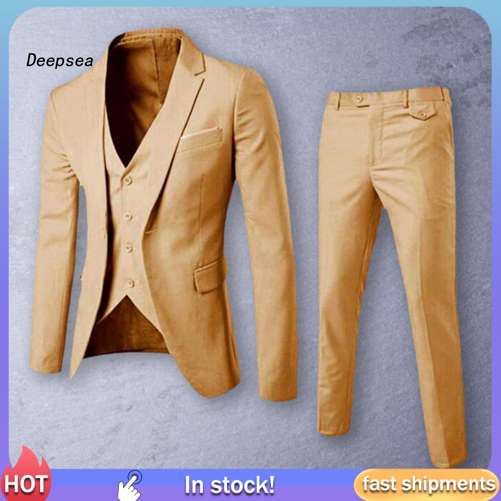 DPA Male Men Suit Slim Fit Buttons Formal Suit Skin-Touch for Wedding ...