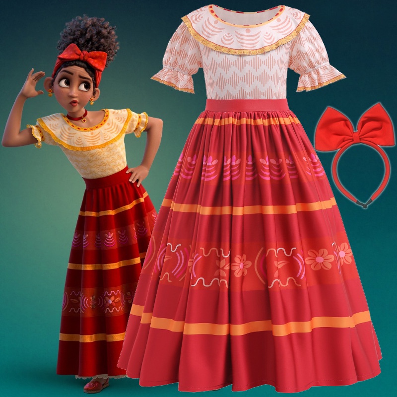 310Y Halloween Costume Encanto Disney Kids Girl Dress Dolores Encanto Puff Sleeve Long Gown for