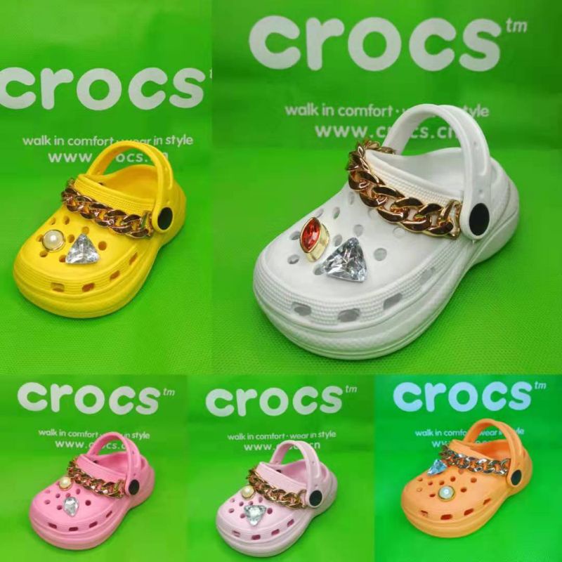 Crocs Bae Clogs With Chain Jibbitz For Kids OEM Free Eco Bag Shopee Philippines