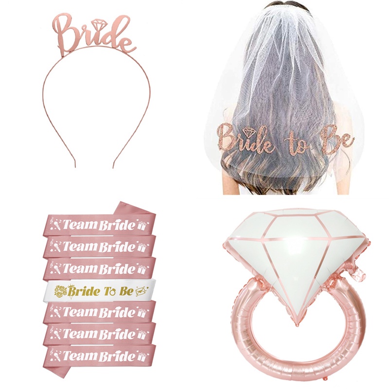 Rose Gold Bridal Shower Accessories Decoration Set Bachelorette Party ...