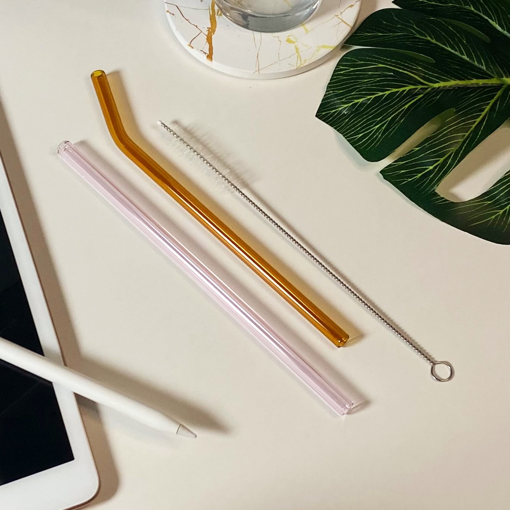 2+1 Pink Glass Straw Set with FREE Cleaning Brush (Strawblends