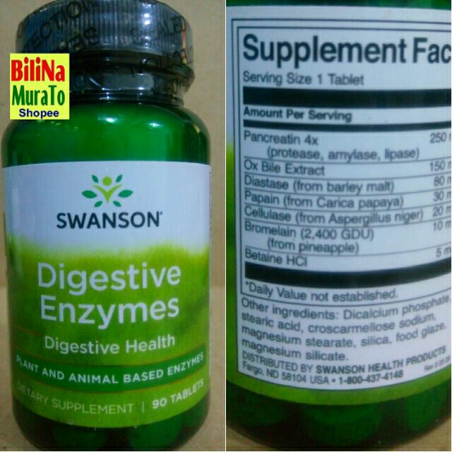 Digestive Enzymes 90 Tablets Papain Pancreatin Betain Bromelain Swanson