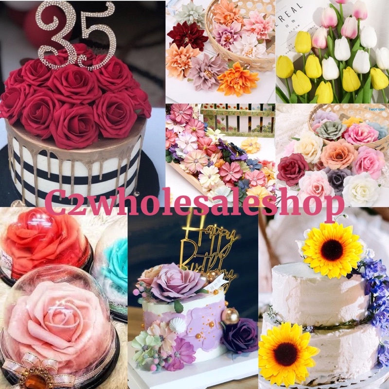 Artificial Flowers cake topper Rose Peony Tulip dahlia Daisy Sunflower