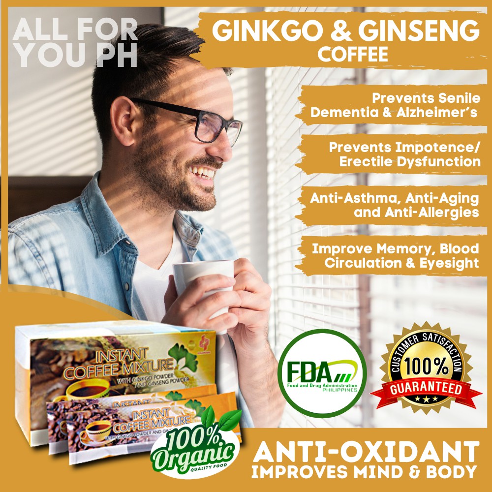 INSTANT COFFEE WITH GINKGO AND GINSENG POWDER. IMPROVE MEMORY AND BLOOD