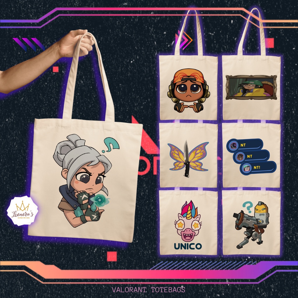Valorant In-Game Sprays White Canvas Totebag Neon Raze Reyna Jett ...