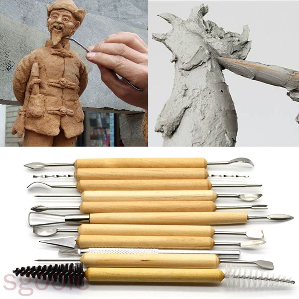 11pcs/set Clay Sculpture Pottery Tools Beginner's Clay Sculpting Set Wooden Handle Modeling