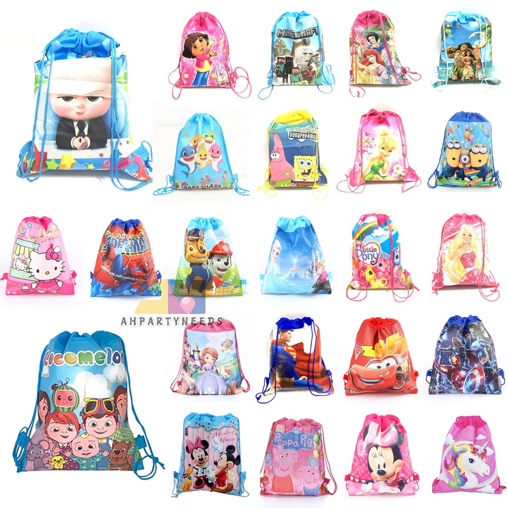 12Pcs/Pack Cartoon Non-woven String Bag Drawstring Backpack Kid's Party ...