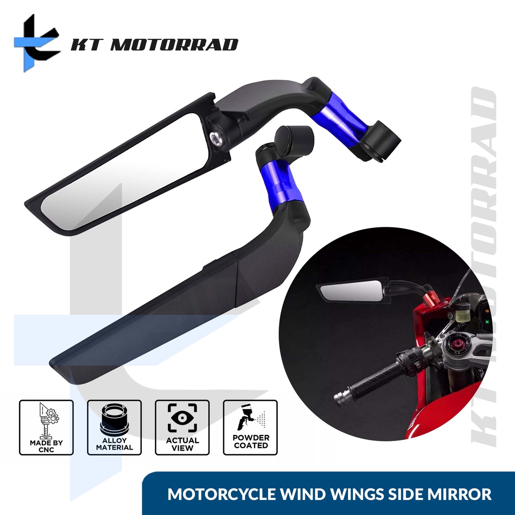 KT Universal Motorcycle Side Mirror Rearview Mirrors Wind Wing Rotating ...
