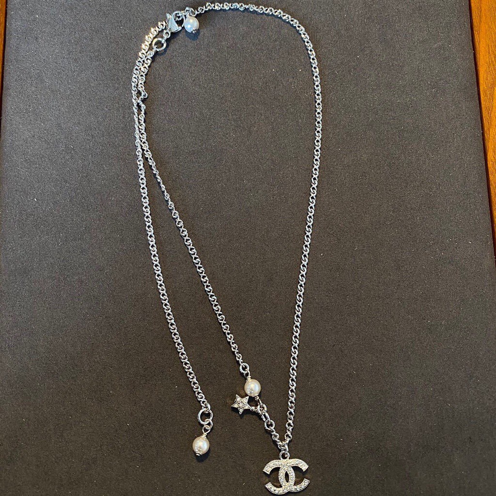 Chanel Double C Necklace Female S925 Silver Pearl Five-Star