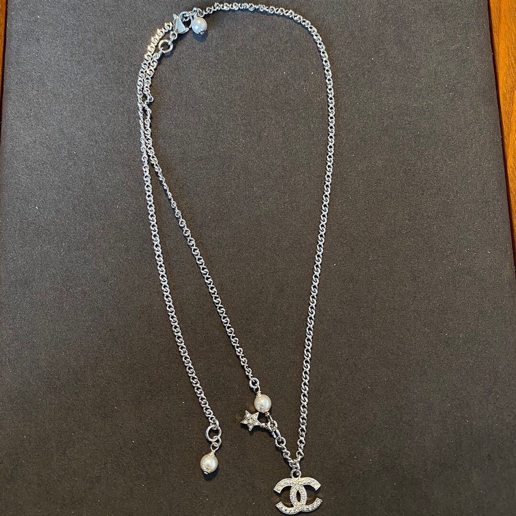 Chanel Double C Necklace Female S925 Silver Pearl Five Star