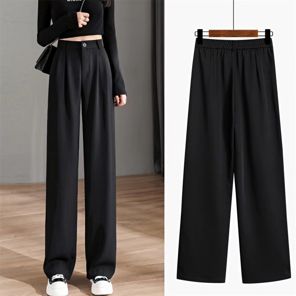 New Elastic Waist Straight Trousers Men's Spring Autumn Loose  Casual Mopping Wide-leg Pants Y2k Streetwear Leather Pants