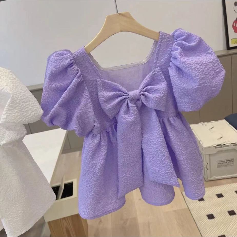Funtasia Too Girls Puff Sleeve Ruffle Athleisure Top - Lavender Lilac main image 1