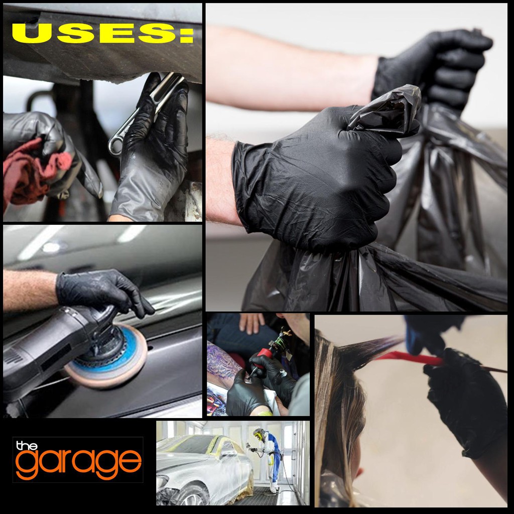 The Garage BLACK NITRILE GLOVES ,Mechanics Gloves, Detailers Gloves  Industrial Gloves