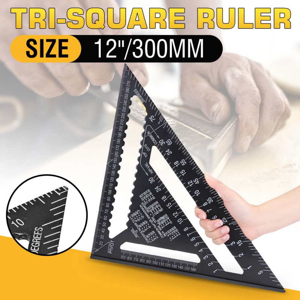 12Inch Aluminum Alloy Metric Triangle Ruler Angle Protractor Speed ...