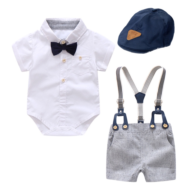 Pambinyag Baby Boy Set Jumpsuit Pants Hat Infant Toddler Christening