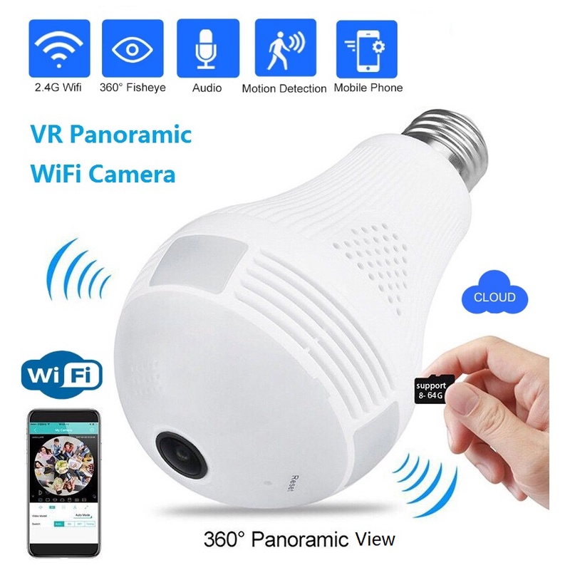 1080P Panoramic CCTV Camera 360 Degree LED Fisheye Light Bulb Wifi IP ...