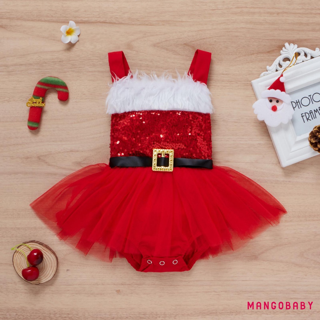 MGBaby Girl Christmas Romper, Fluffy Sequined Sleeveless Strappy Short