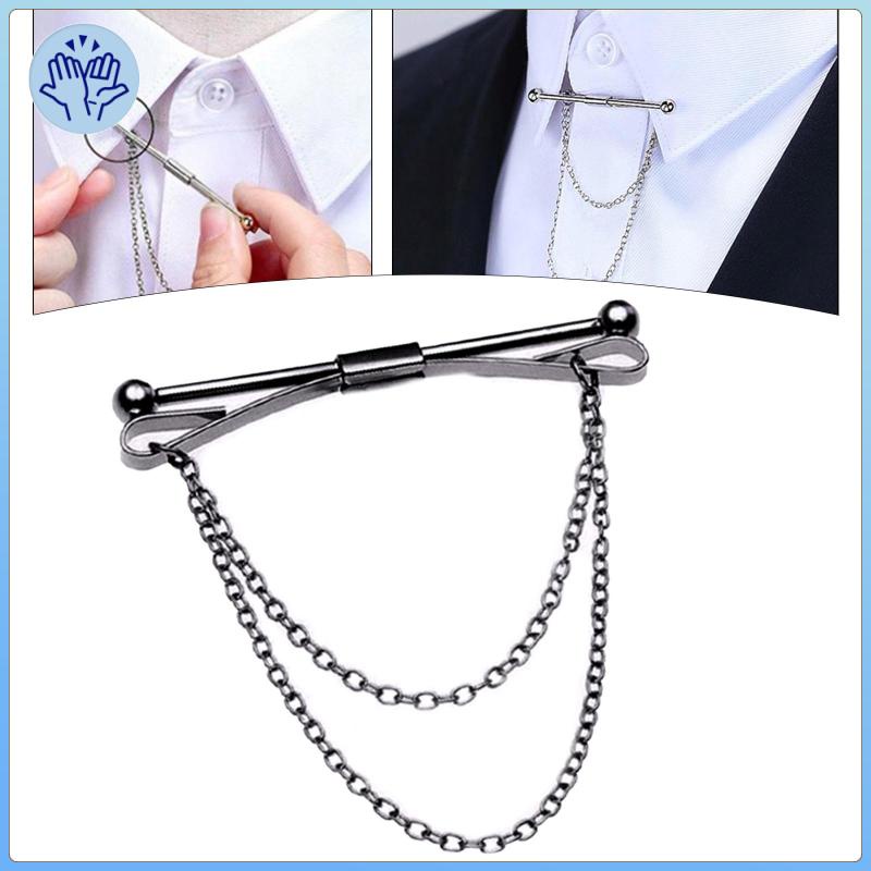 Fashion Men\'s Collar Bar Pin with Link Chain Badges